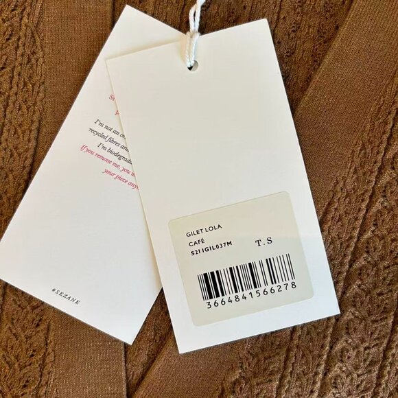 NWT Sezane Lola Jumper Small Coffee Tan French Cardigan Sweater Causal - Picture 5 of 9